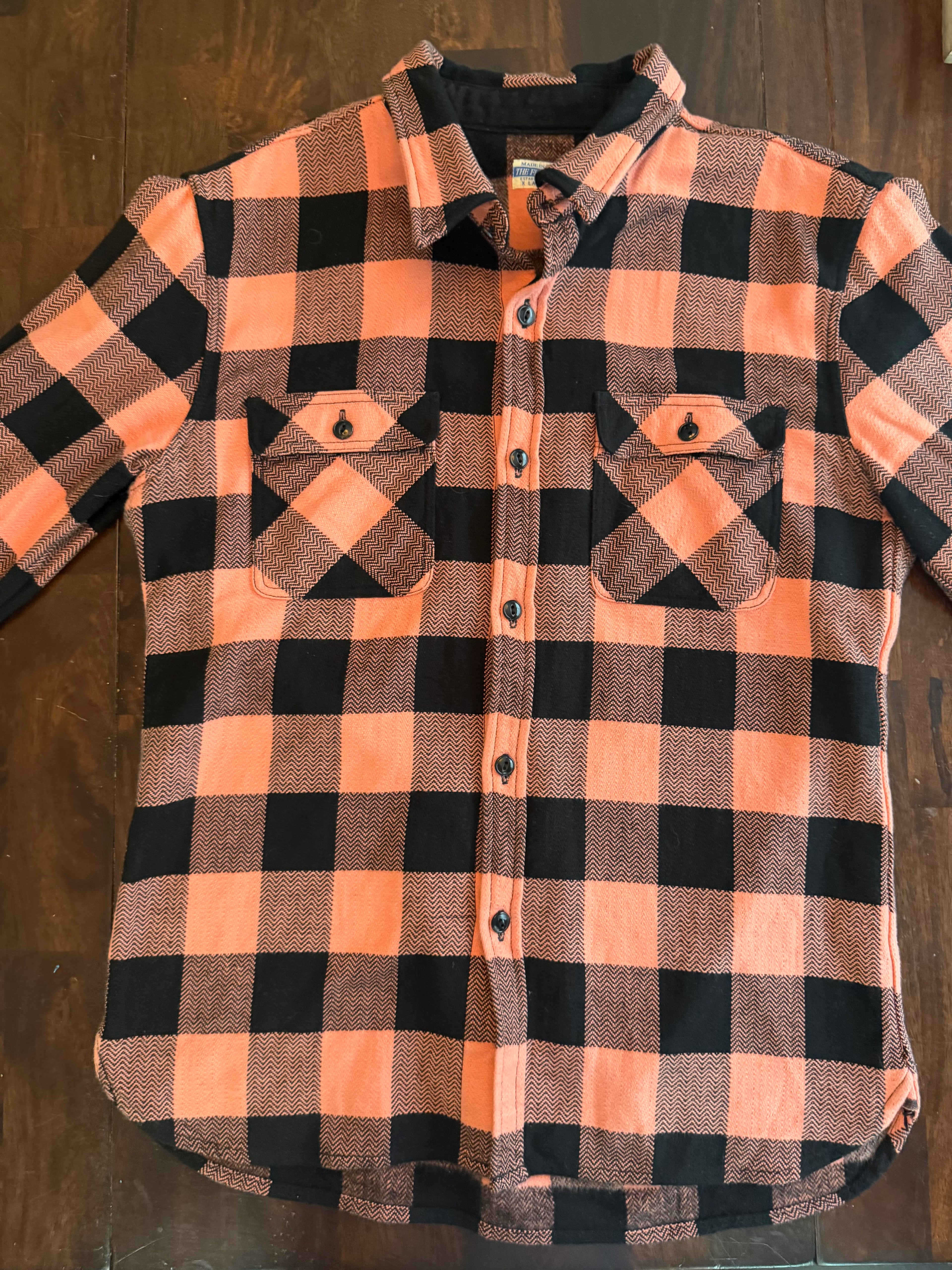 The Flat Head Ultra Heavy Flannel Salmon and Black Tagged XL 42