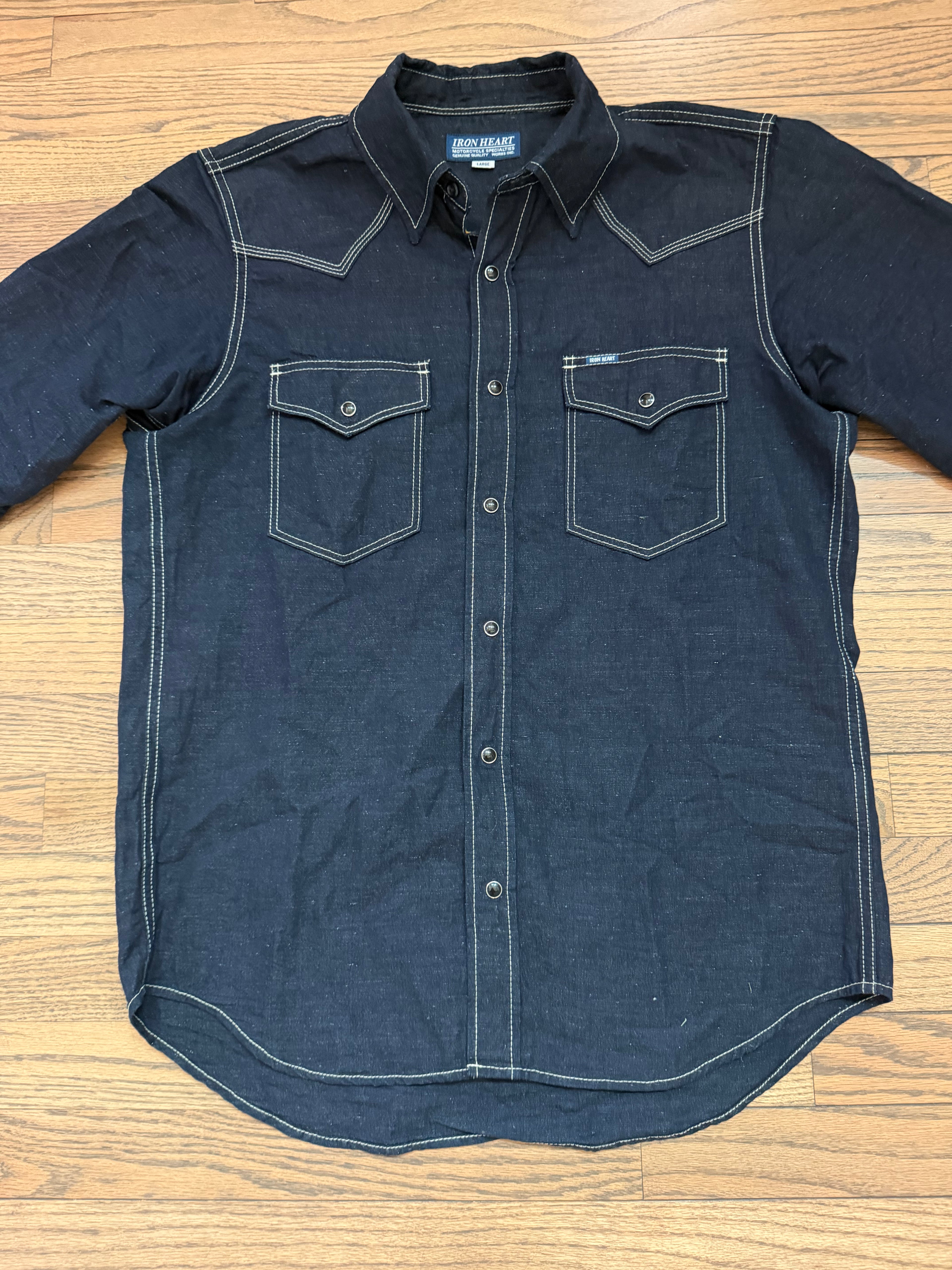 Iron Heart IHSH-444 7oz Indigo Chambray Tagged Large