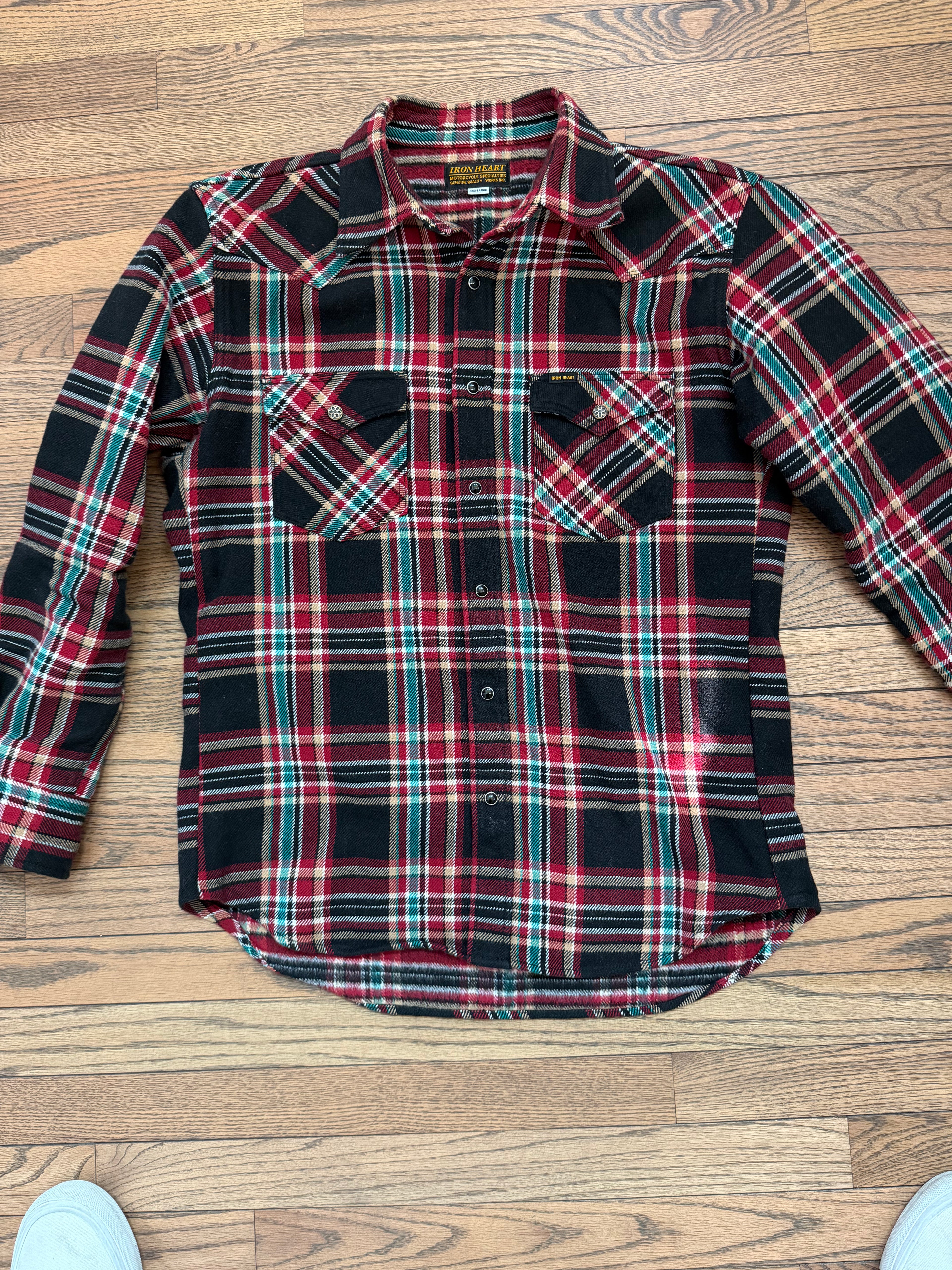 Iron Heart IHSH-237 Crazy Check Good Art Upgraded Snaps 12oz Western Ultra Heavy Flannel Tagged XXXL - Tailored to Size Large