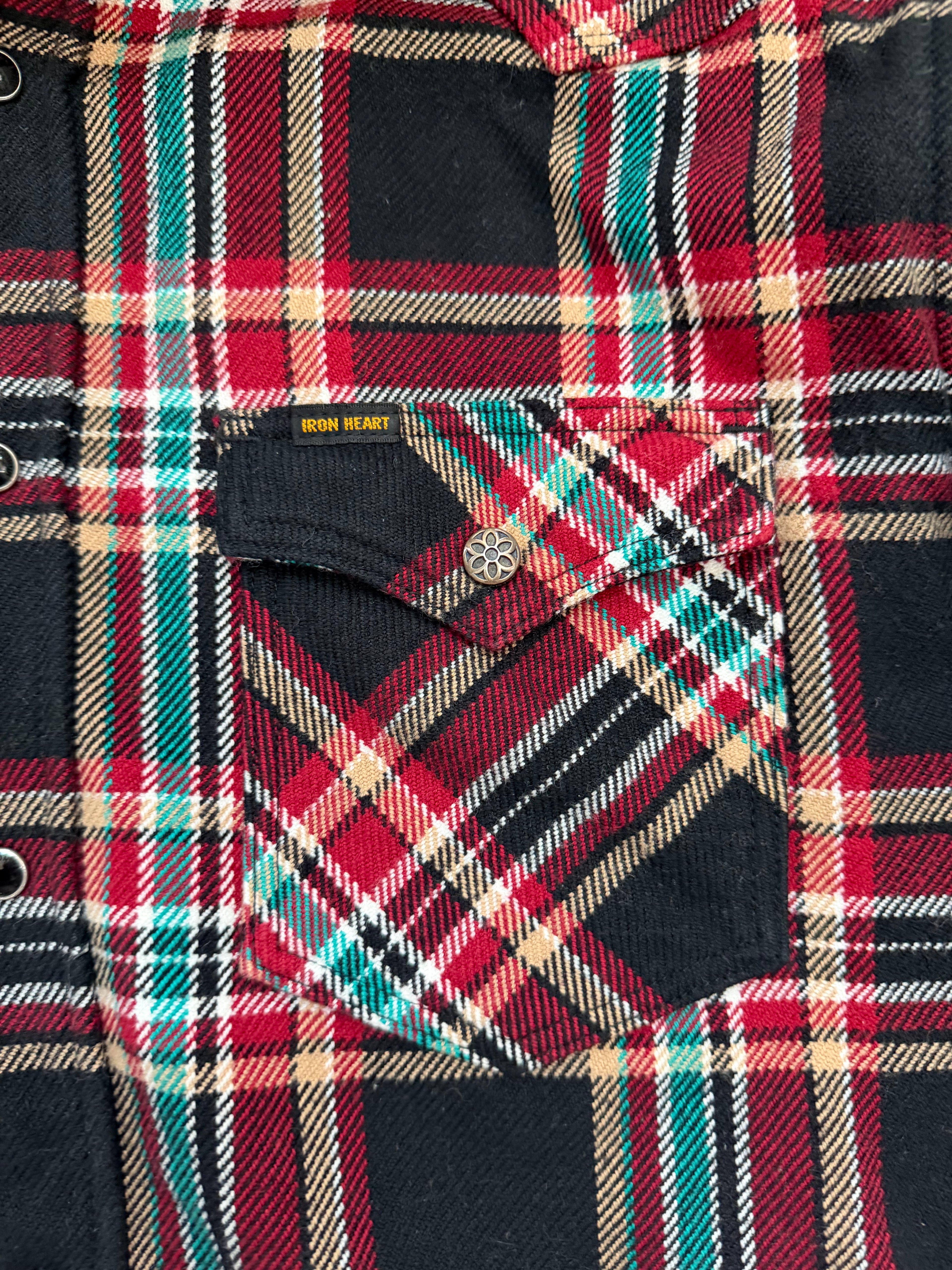 Iron Heart IHSH-237 Crazy Check Good Art Upgraded Snaps 12oz Western Ultra Heavy Flannel Tagged XXXL - Tailored to Size Large