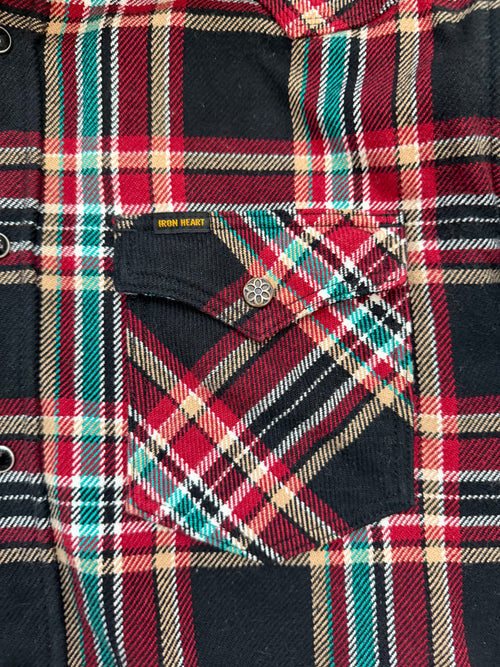 Iron Heart IHSH-237 Crazy Check Good Art Upgraded Snaps 12oz Western Ultra Heavy Flannel Tagged XXXL - Tailored to Size Large