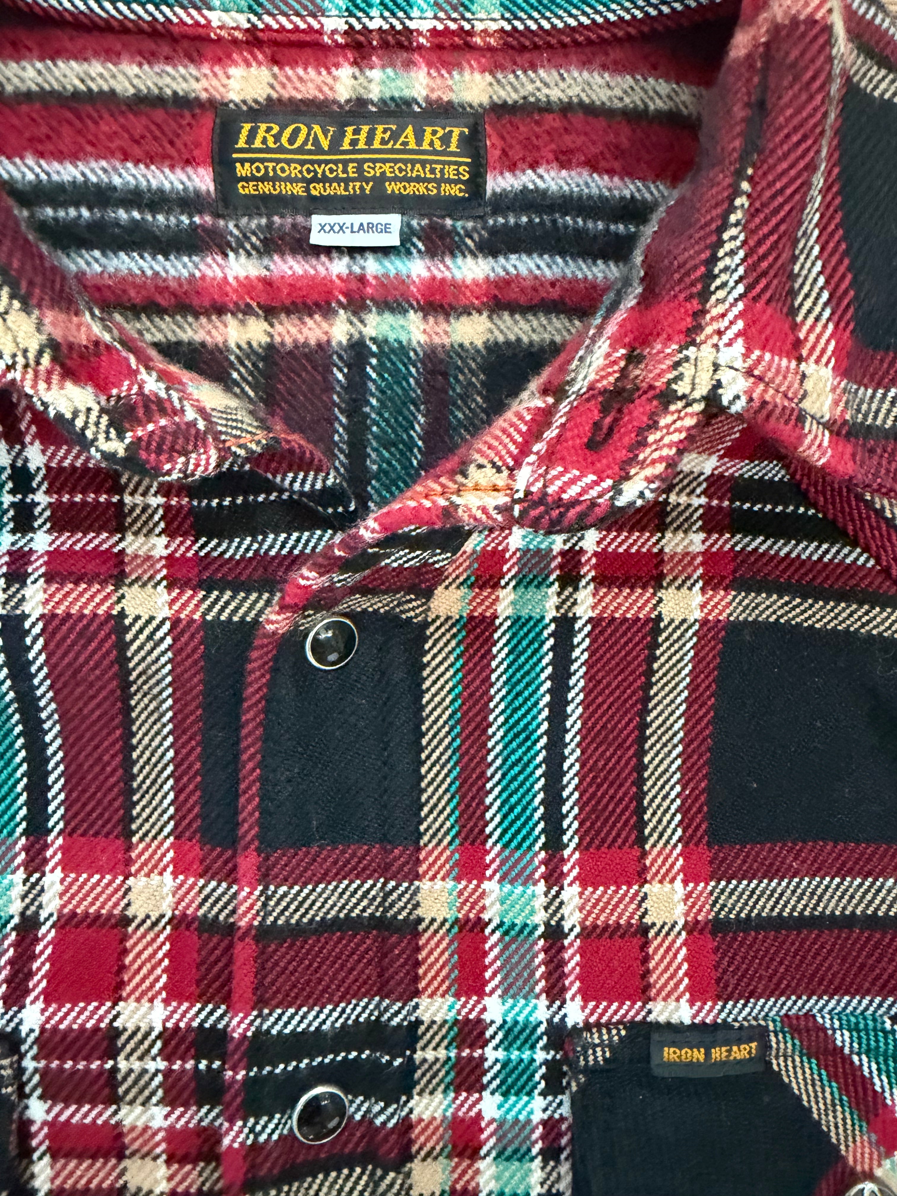 Iron Heart IHSH-237 Crazy Check Good Art Upgraded Snaps 12oz Western Ultra Heavy Flannel Tagged XXXL - Tailored to Size Large