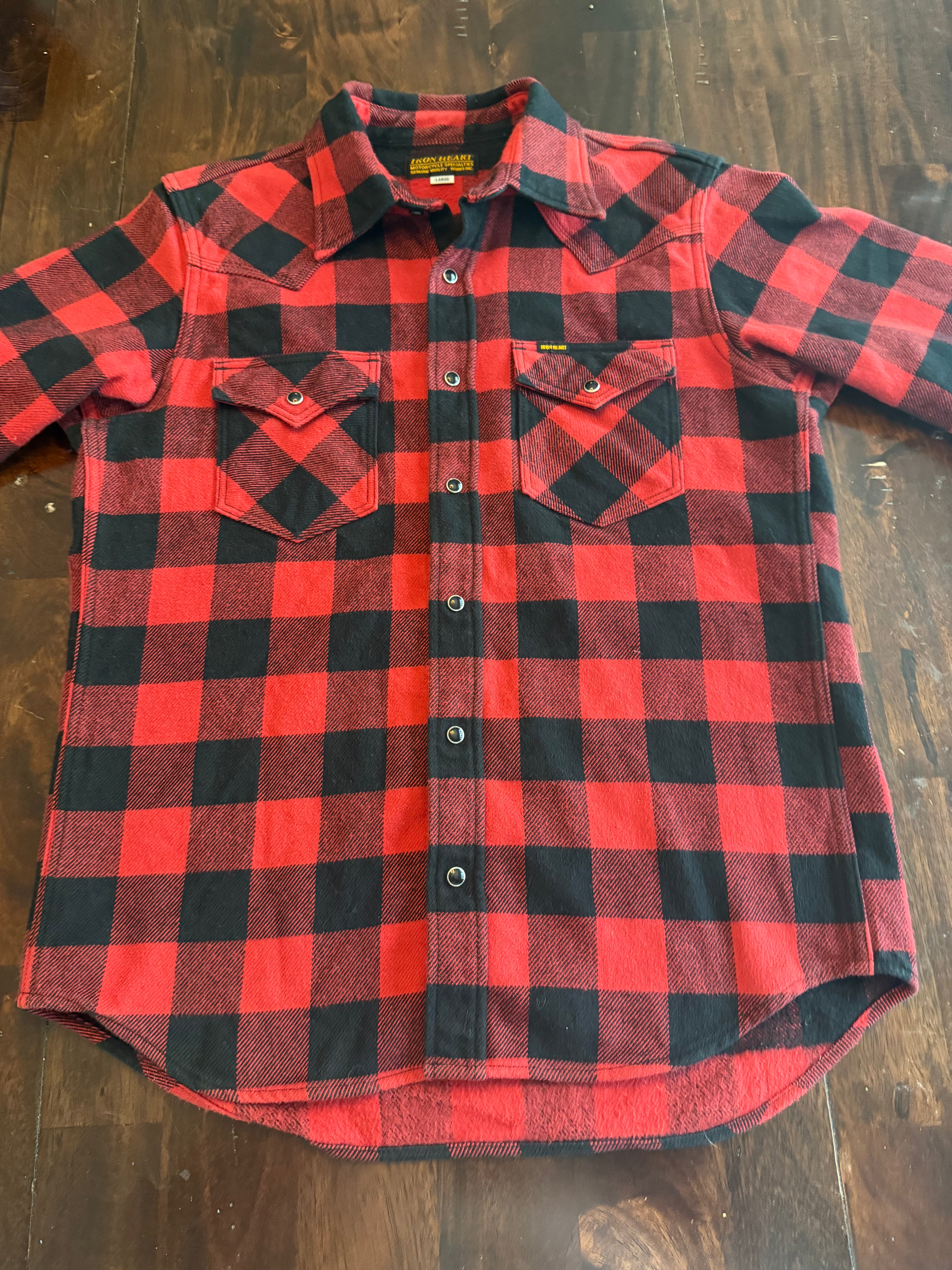 Iron Heart IHSH-232 RED Western Ultra Heavy Flannel Tagged Large