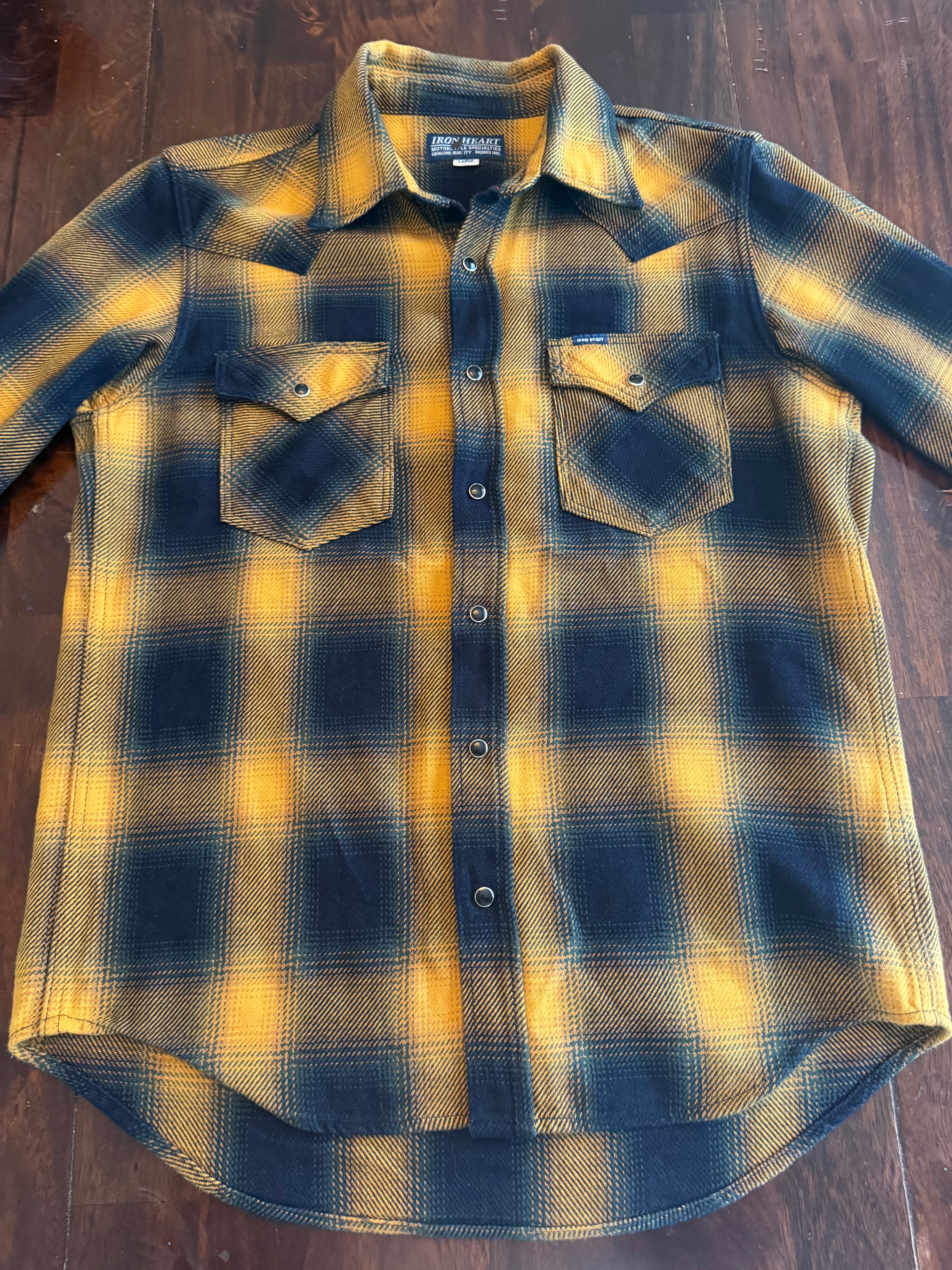 Iron Heart IHSH-316 YEL Selvedge Western Heavy Flannel Tagged Large